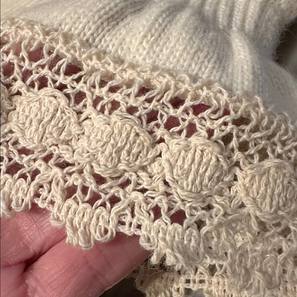 PARKHURST Angora-Lambswool Knit Gloves w/ Crochet Lace Cuff Ivory Made in Canada - Picture 7 of 8